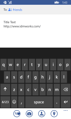 Facebook post is populated with URL and specified text